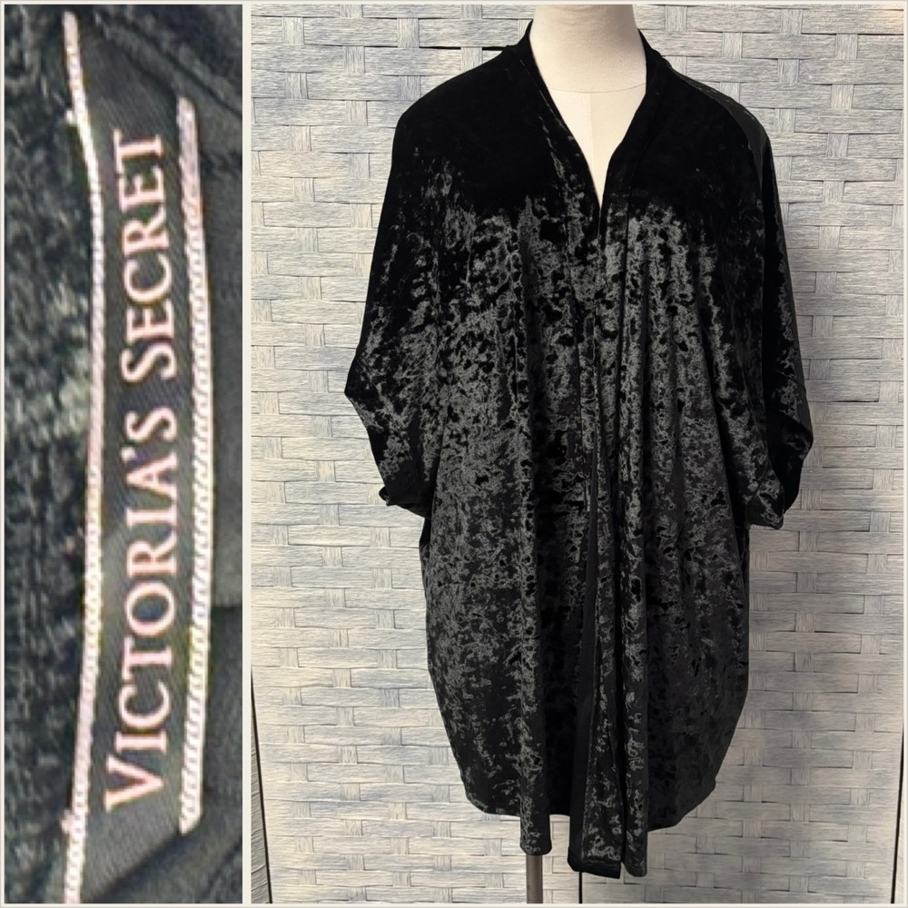 Victoria's Secret Black Velvet Kimono Robe‎ Shawl Cardigan M/L